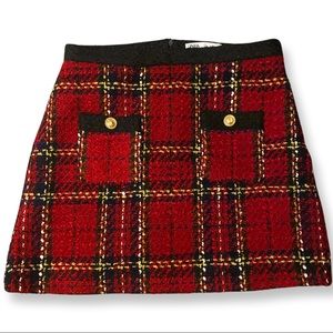 Zara red plaid knit skirt